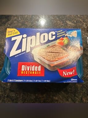 Ziploc Divided Rectangle Food Containers Snap 'n‎ Seal Lids NEW NOS